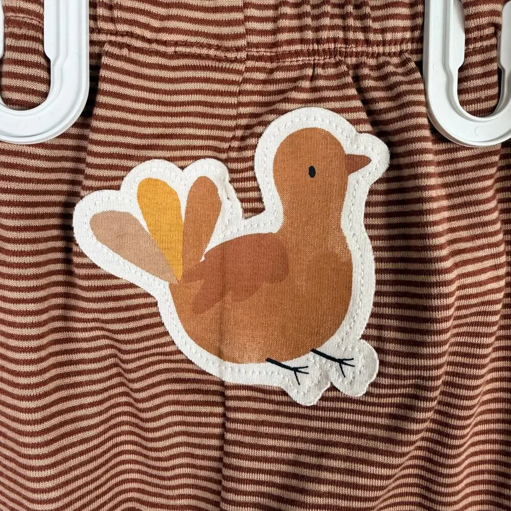 Carters 2pc Outfit 12M My First Thanksgiving Cream with Turkey Tan Striped Pants